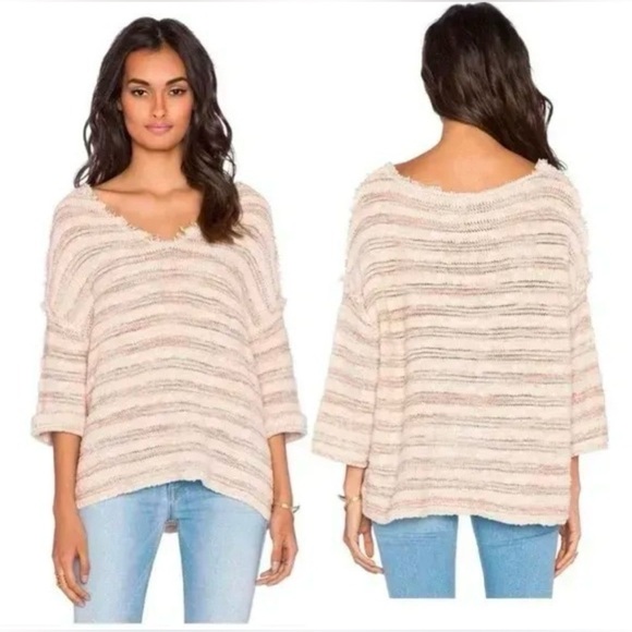 FREE PEOPLE SPELLS TROUBLE BROWN & BEIGE DISTRESSED RAW SWEATER - Picture 1 of 12